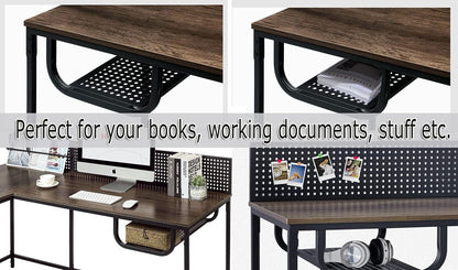 L Shaped Desk 65 Inch No Screw Quick Lock Computer Desk with Storage Basket Gaming Corner Writing Workstation Table with Shelf for Home Office Easy to Assemble, Walnut