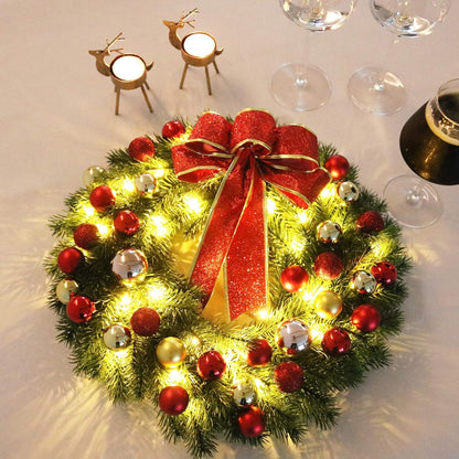 Christmas Wreath 16 Inches with Metal Hanger and Timer, Lighted Front Door Wreath Battery Operated