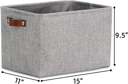 Fabric Storage Basket for Shelves/Closets, Collapsible Rectangle Basket for Organizing Clothes, Toys, Towels, Books, Laundry, Nursery, Dog Toy Basket Empty (Gray)