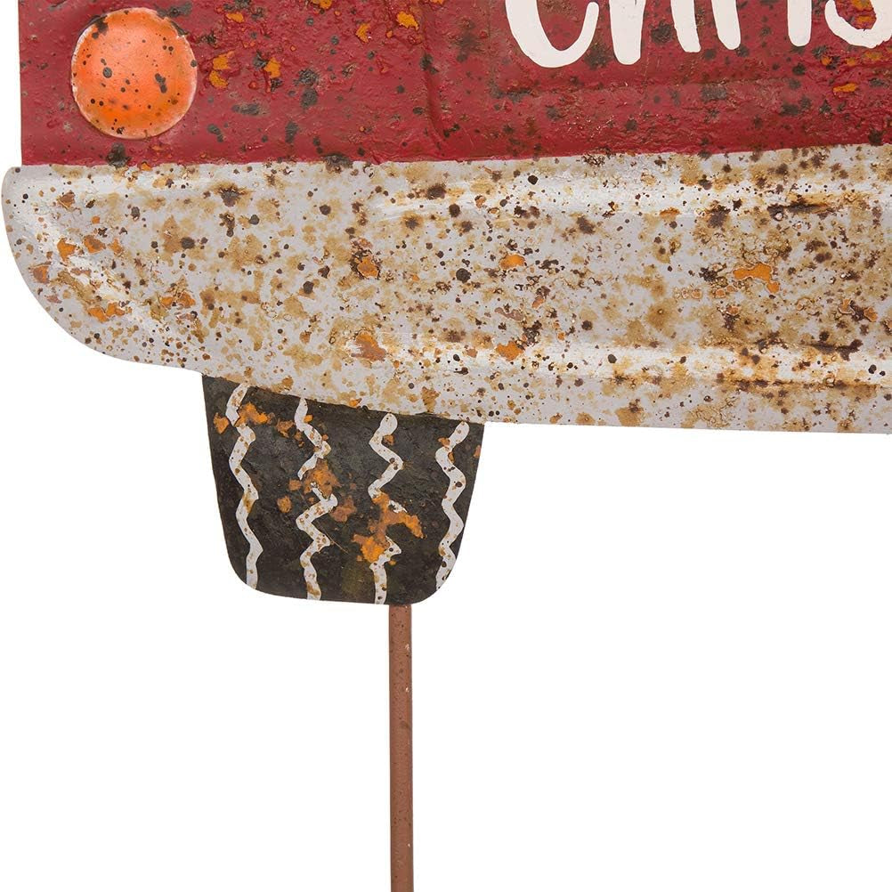 Rustic Metal Christmas Truck Yard Stake Lawn Garden Standing Sign Lawn Patio Wall Decor, Wood Truck