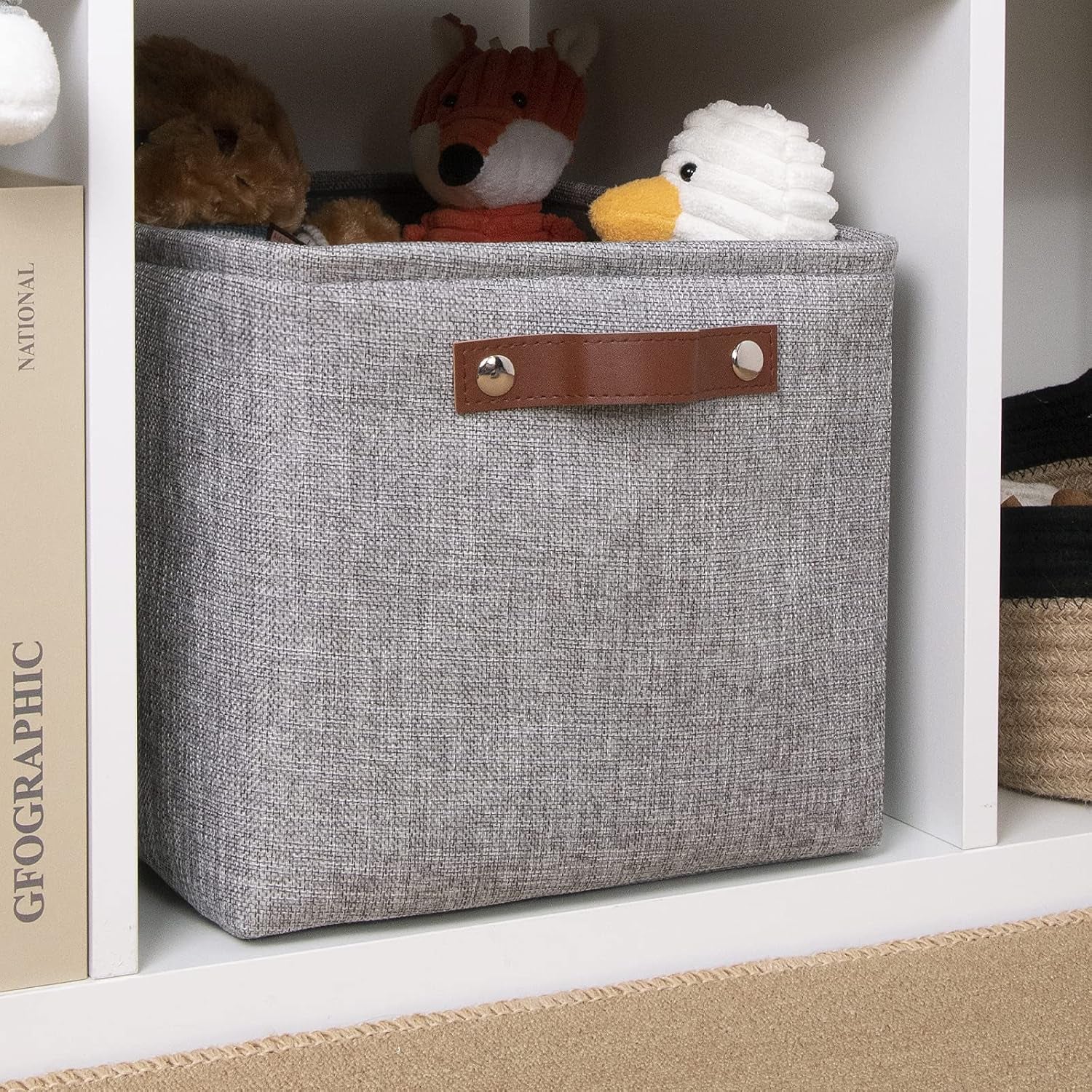 Fabric Storage Basket for Shelves/Closets, Collapsible Rectangle Basket for Organizing Clothes, Toys, Towels, Books, Laundry, Nursery, Dog Toy Basket Empty (Gray)