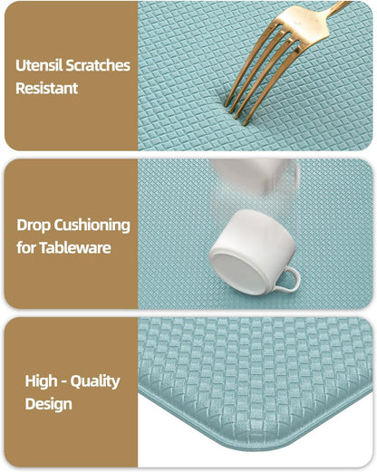 anti Fatigue Cushion Padded Kitchen Mat for Floor - 17X29+17X59,Easy Clean, Waterproof & Oil Proof, anti Slip, Foam Rubber Runner Rug for Front Sink Comfort Standing, Teal Set of 2