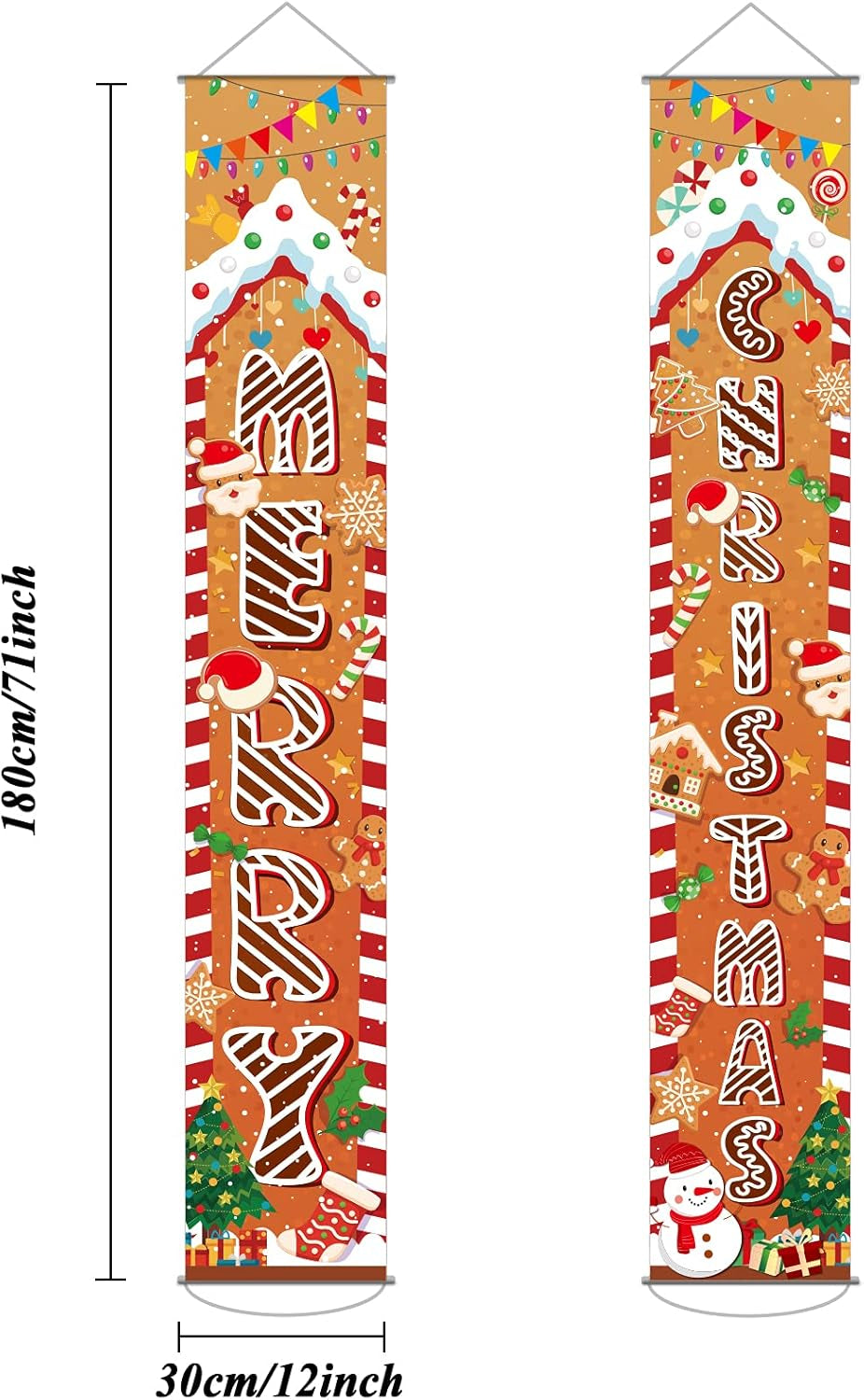 Gingerbread Christmas Decorations Christmas Porch Sign Outdoor Door Banner Holiday Gingerbread Party Favor Supplies, 71’’ X 43’’