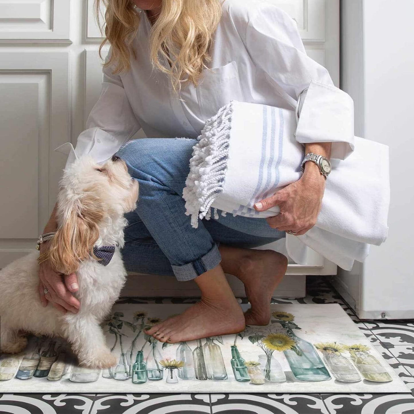 Sunflower Farmhouse Kitchen Rugs Set of 2,Colorful Spring Summer Flowers Kitchen Rugs and Mats Non Skid Washable,Farmhouse Kitchen Runner Rugs with Rubber Backing (17"X48"+17"X30")