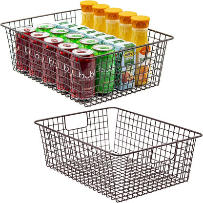Metal Wire Baskets Storage Bin Organizer for Food Pantry, Freezer, Kitchen, Laundry Room, Basket Organizers for Home, Bathroom, Closet Organization, Iron Metal