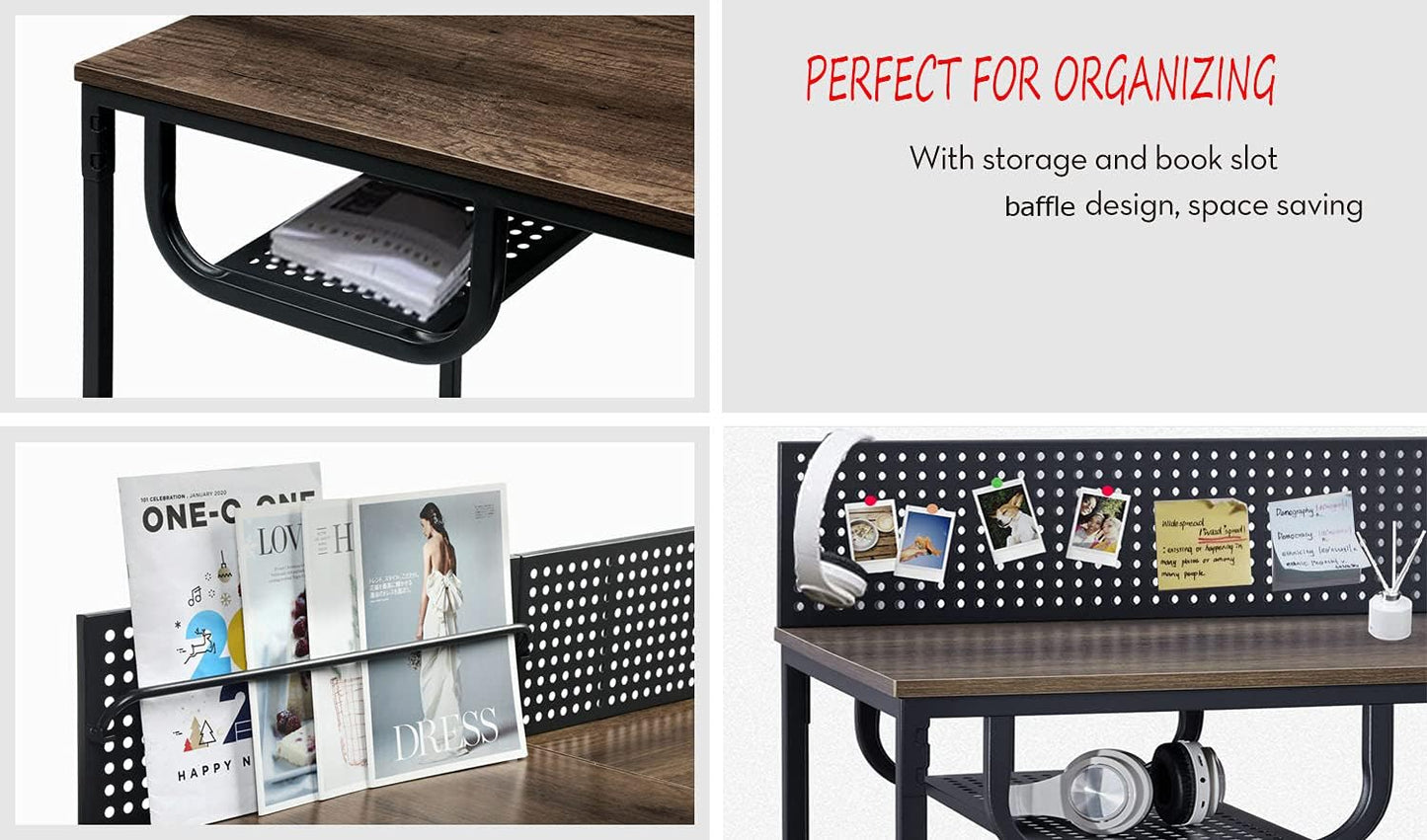 L Shaped Desk 65 Inch No Screw Quick Lock Computer Desk with Storage Basket Gaming Corner Writing Workstation Table with Shelf for Home Office Easy to Assemble, Walnut