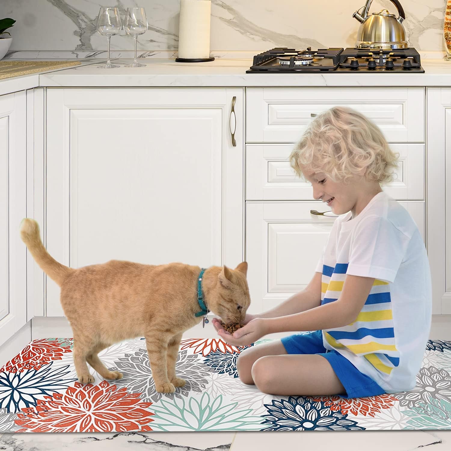 Dahlia Kitchen Rugs and Mats Set of 2, anti Fatigue Floor Mat, Waterproof PVC Leather Non Slip Kitchen Floor Mats,Comfort Doormat Standing Running Mats Area Rugs Carpet Decor for Kitchen