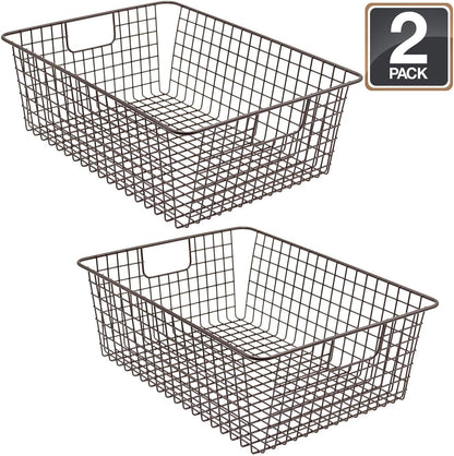 Metal Wire Baskets Storage Bin Organizer for Food Pantry, Freezer, Kitchen, Laundry Room, Basket Organizers for Home, Bathroom, Closet Organization, Iron Metal