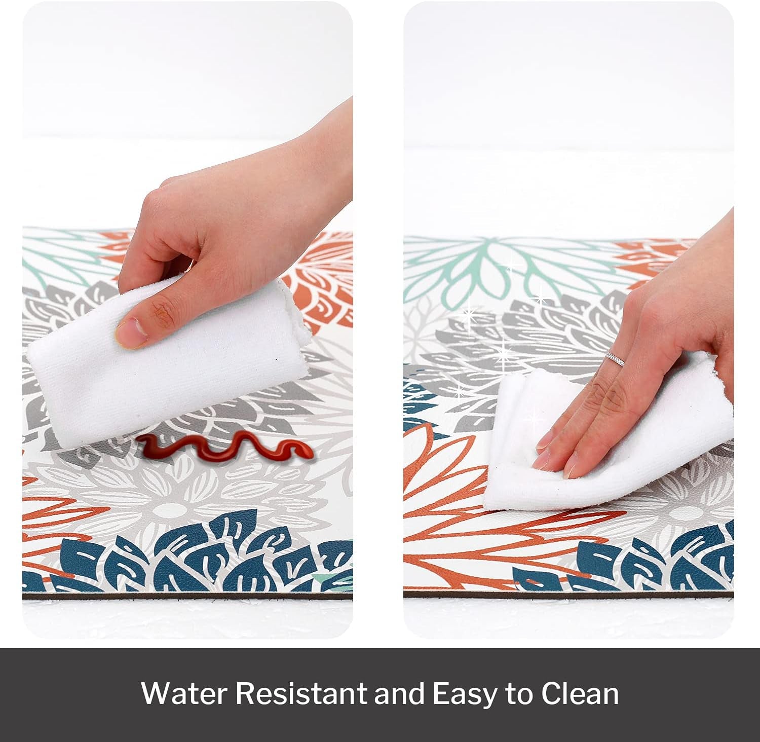 Dahlia Kitchen Rugs and Mats Set of 2, anti Fatigue Floor Mat, Waterproof PVC Leather Non Slip Kitchen Floor Mats,Comfort Doormat Standing Running Mats Area Rugs Carpet Decor for Kitchen