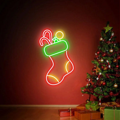 Christmas Stocking Neon Sign Christmas Sock Led Sign Christmas Decor Wall Decor Party Event Decor Christmas Gift(Red Yellow)