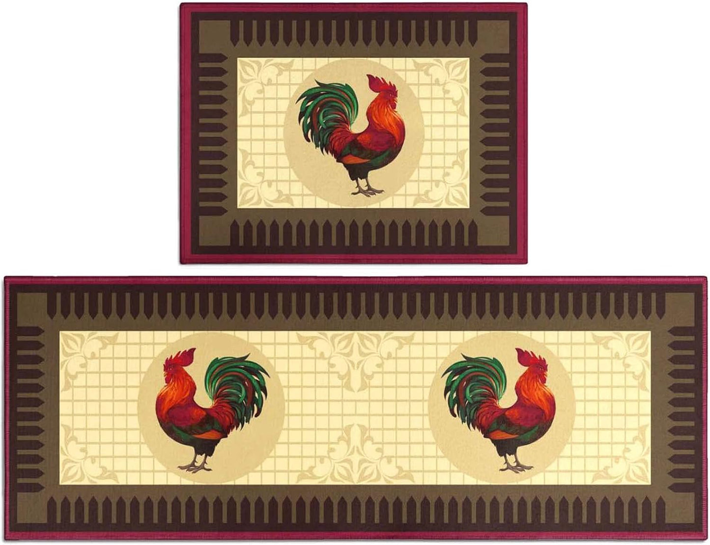 Rooster Kitchen Rug Rooster Rugs Set of 2 Kitchen Rug with Rooster Non-Slip Kitchen Rugs and Mats Floor Mat Doormat Runner Rug for Kitchen, Laundry, Living Room, Front Door