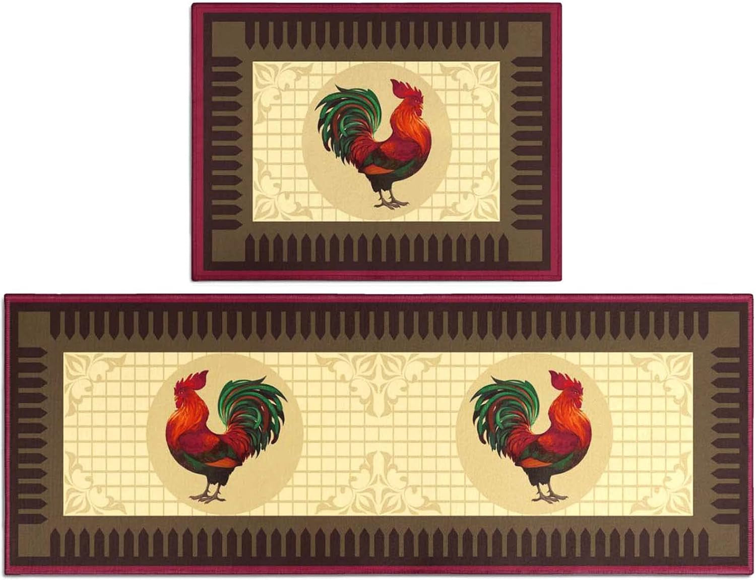 Rooster Kitchen Rug Rooster Rugs Set of 2 Kitchen Rug with Rooster Non-Slip Kitchen Rugs and Mats Floor Mat Doormat Runner Rug for Kitchen, Laundry, Living Room, Front Door