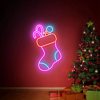Christmas Stocking Neon Sign Christmas Sock Led Sign Christmas Decor Wall Decor Party Event Decor Christmas Gift(Red Yellow)