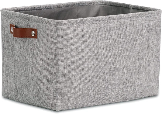 Fabric Storage Basket for Shelves/Closets, Collapsible Rectangle Basket for Organizing Clothes, Toys, Towels, Books, Laundry, Nursery, Dog Toy Basket Empty (Gray)