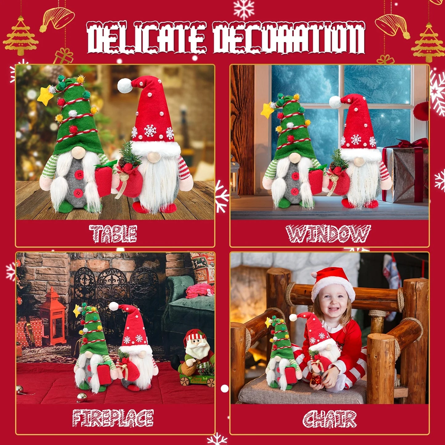 2Pc Christmas Gnomes Plush Decorations - Christmas Ornaments - Swedish Tomte Handmade Gnome Gift, Holiday Home Decor 12.2 Inch