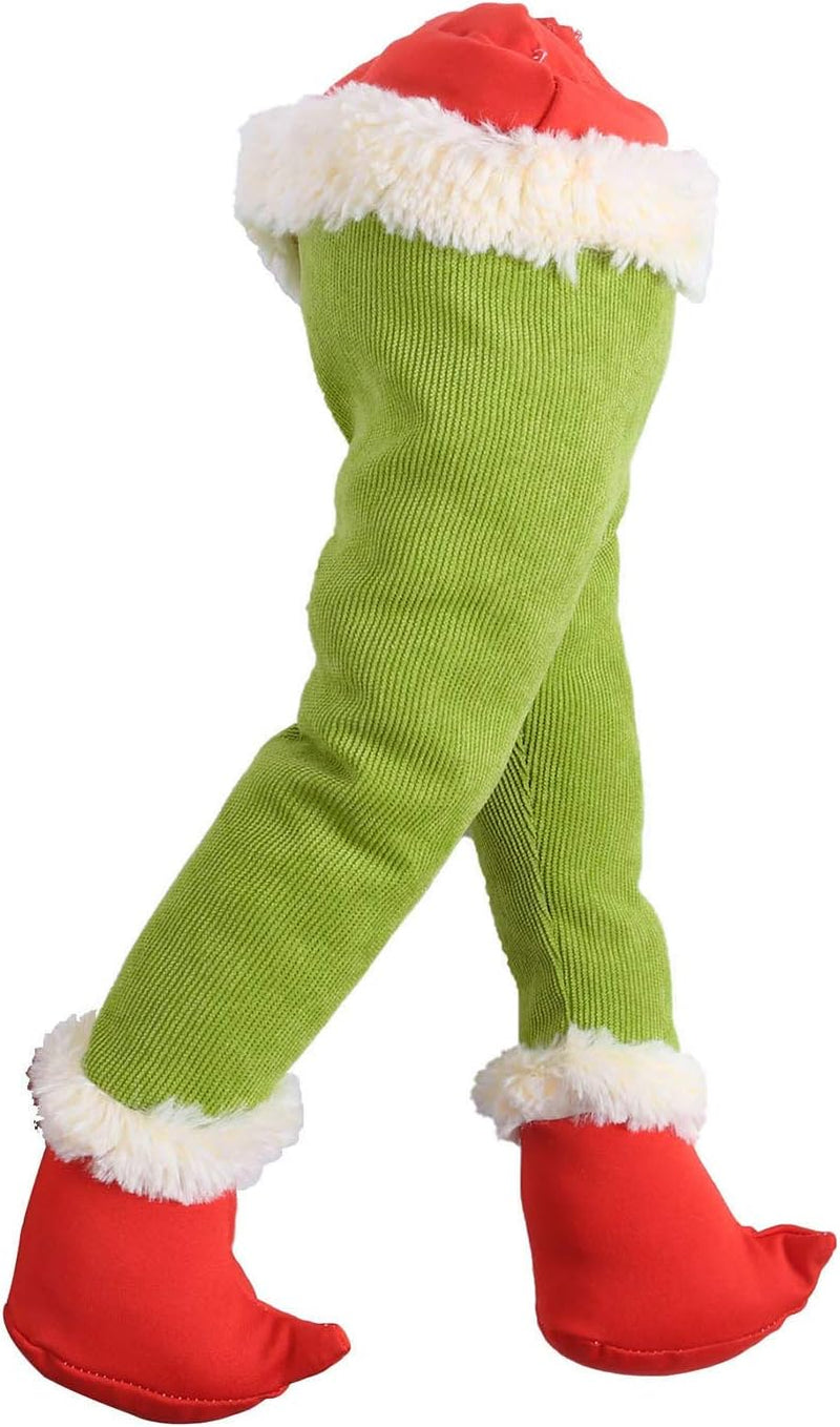 Elf Christmas Decorations Green Elf Christmas Tree Ornaments, Elf Plush Leg/Arms/Head for Christmas Tree, Stole Christmas Elf Stuffed Leg Elf Xmas Tree Topper Decorations (Leg)