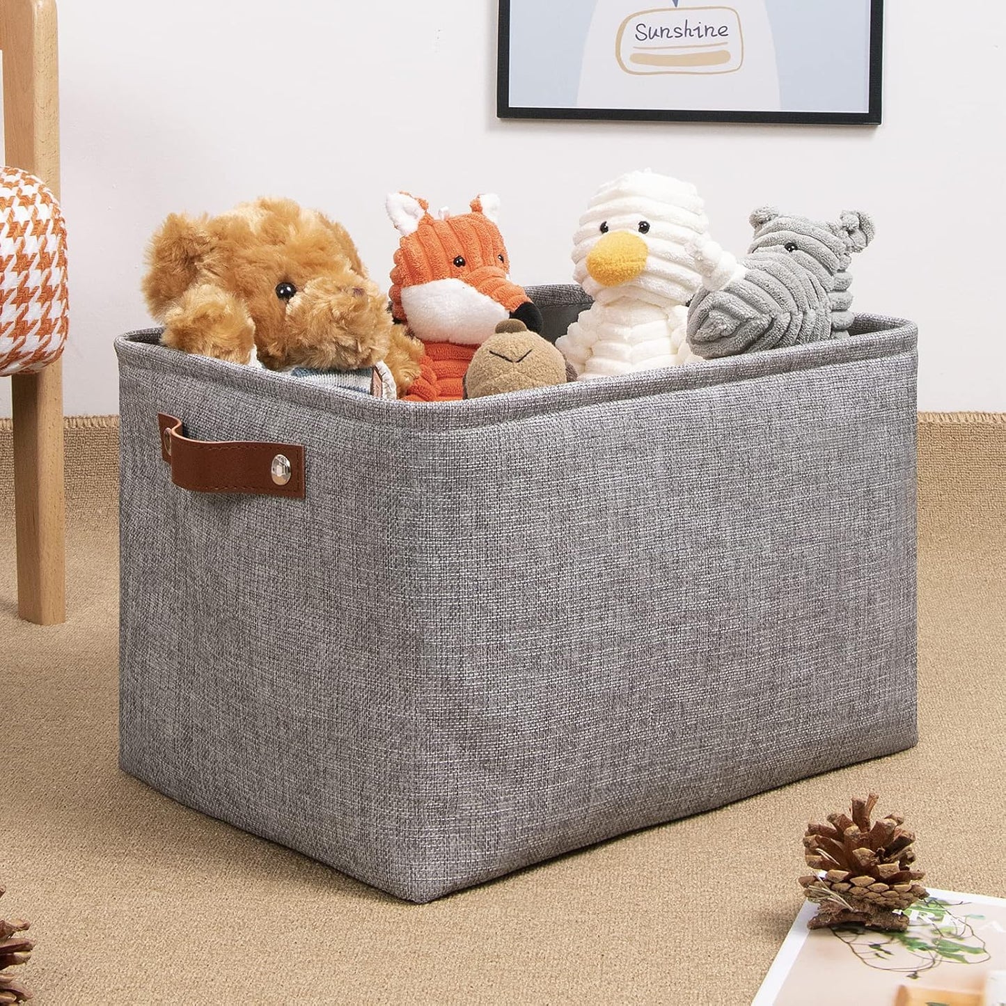 Fabric Storage Basket for Shelves/Closets, Collapsible Rectangle Basket for Organizing Clothes, Toys, Towels, Books, Laundry, Nursery, Dog Toy Basket Empty (Gray)