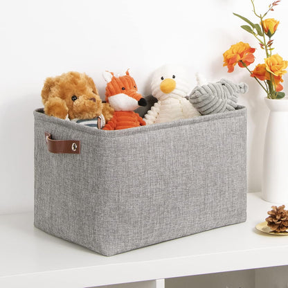 Fabric Storage Basket for Shelves/Closets, Collapsible Rectangle Basket for Organizing Clothes, Toys, Towels, Books, Laundry, Nursery, Dog Toy Basket Empty (Gray)