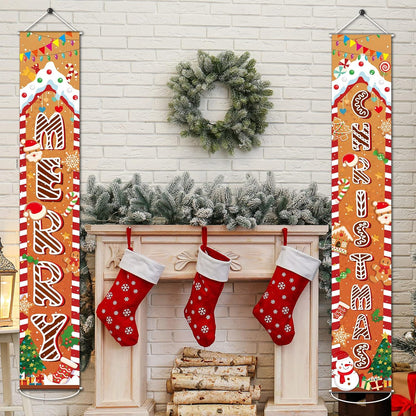 Gingerbread Christmas Decorations Christmas Porch Sign Outdoor Door Banner Holiday Gingerbread Party Favor Supplies, 71’’ X 43’’