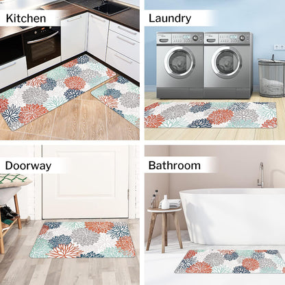 Dahlia Kitchen Rugs and Mats Set of 2, anti Fatigue Floor Mat, Waterproof PVC Leather Non Slip Kitchen Floor Mats,Comfort Doormat Standing Running Mats Area Rugs Carpet Decor for Kitchen