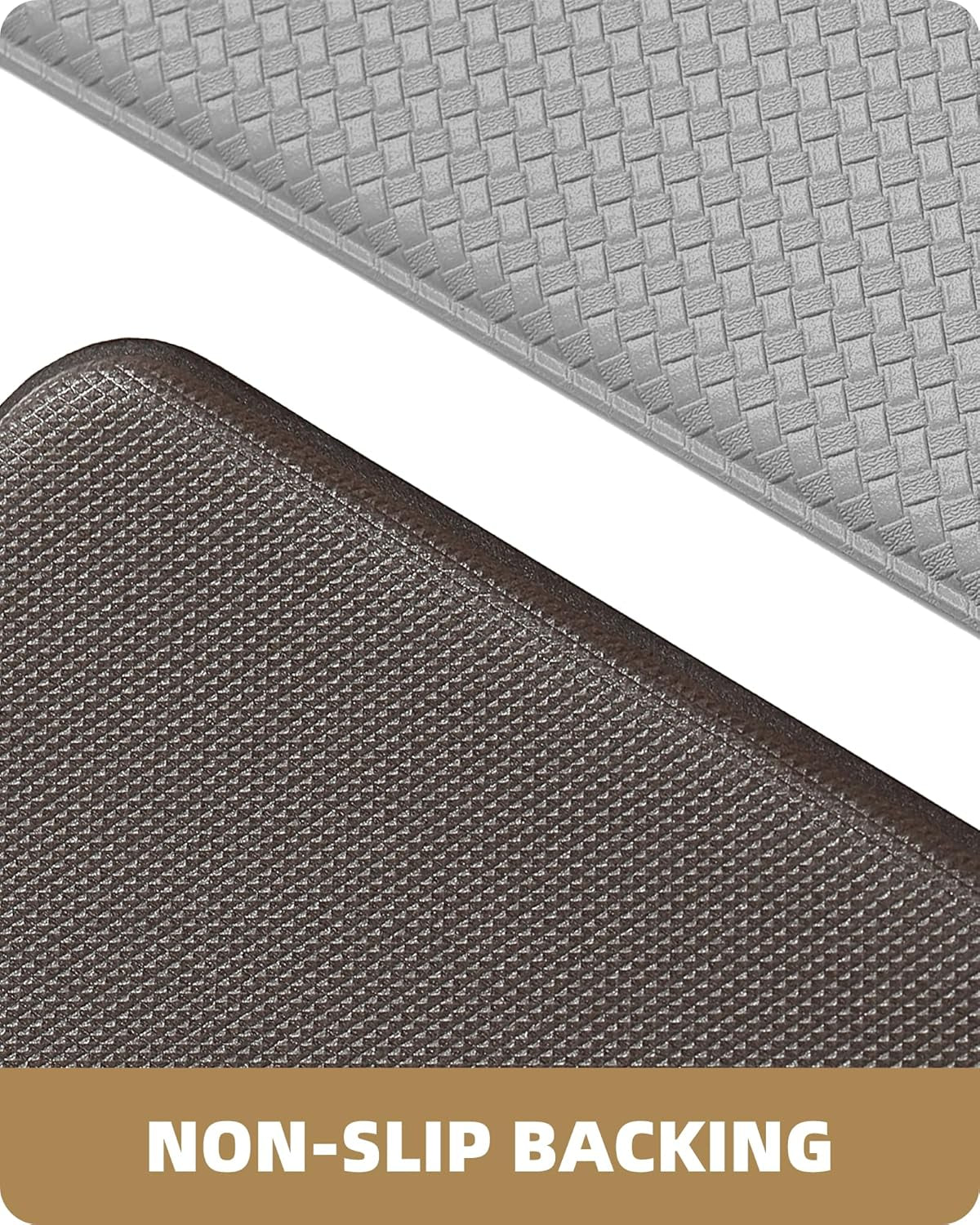 anti Fatigue Cushion Padded Kitchen Mat for Floor - 17X29+17X59,Easy Clean, Waterproof & Oil Proof, anti Slip, Foam Rubber Runner Rug for Front Sink Comfort Standing, Grey Set of 2