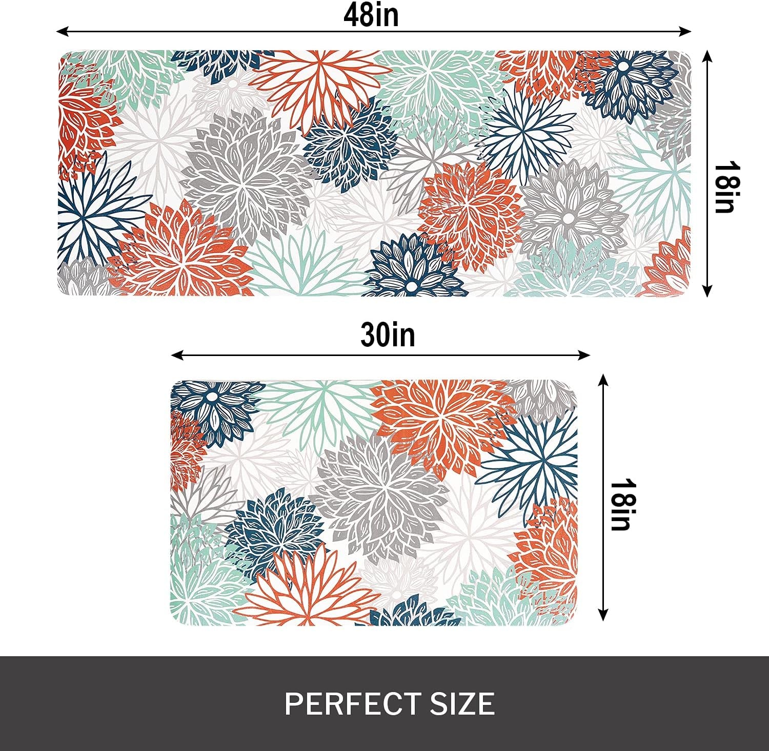 Dahlia Kitchen Rugs and Mats Set of 2, anti Fatigue Floor Mat, Waterproof PVC Leather Non Slip Kitchen Floor Mats,Comfort Doormat Standing Running Mats Area Rugs Carpet Decor for Kitchen