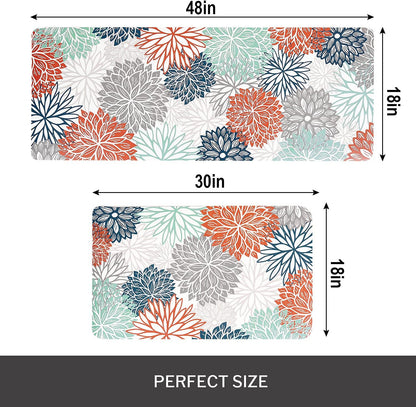 Dahlia Kitchen Rugs and Mats Set of 2, anti Fatigue Floor Mat, Waterproof PVC Leather Non Slip Kitchen Floor Mats,Comfort Doormat Standing Running Mats Area Rugs Carpet Decor for Kitchen