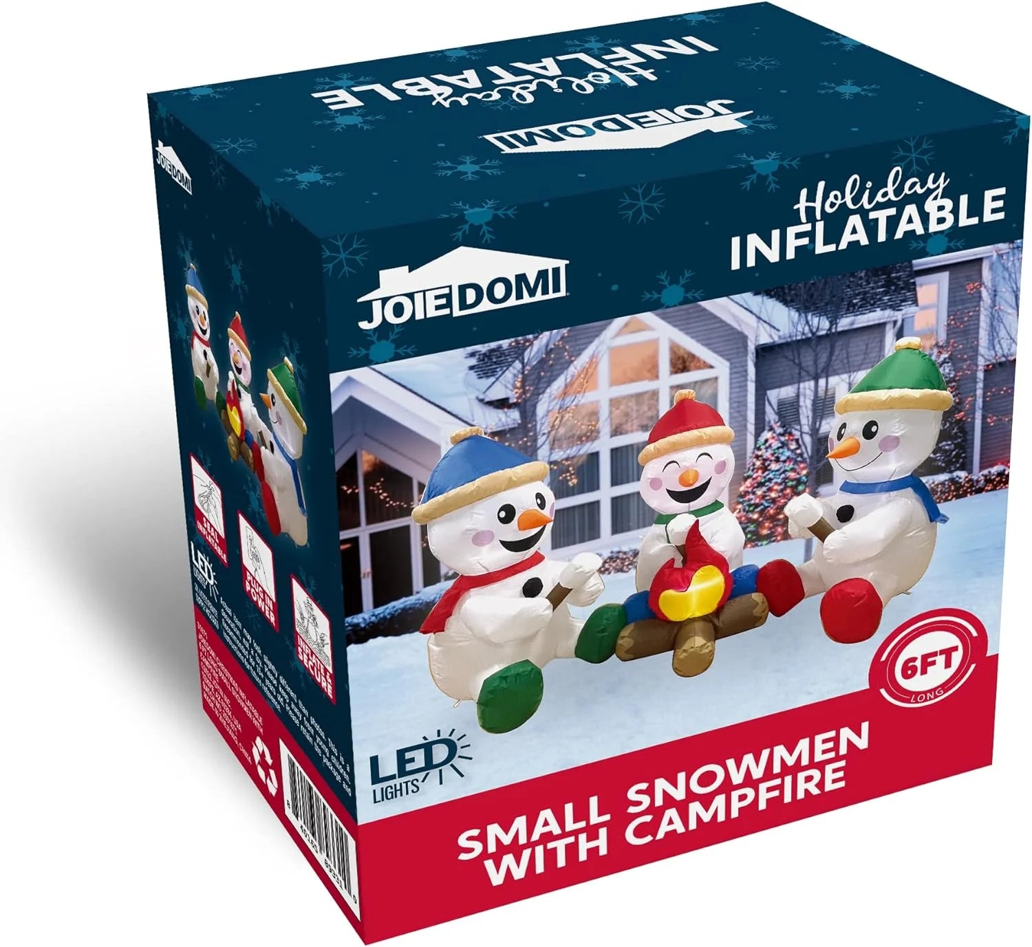 6 FT Christmas Inflatables Snowman Outdoor Decorations,Long Snowman with Campfire Christmas Blow Ups Yard with Built-In Leds for Holiday Party Garden Lawn Decor