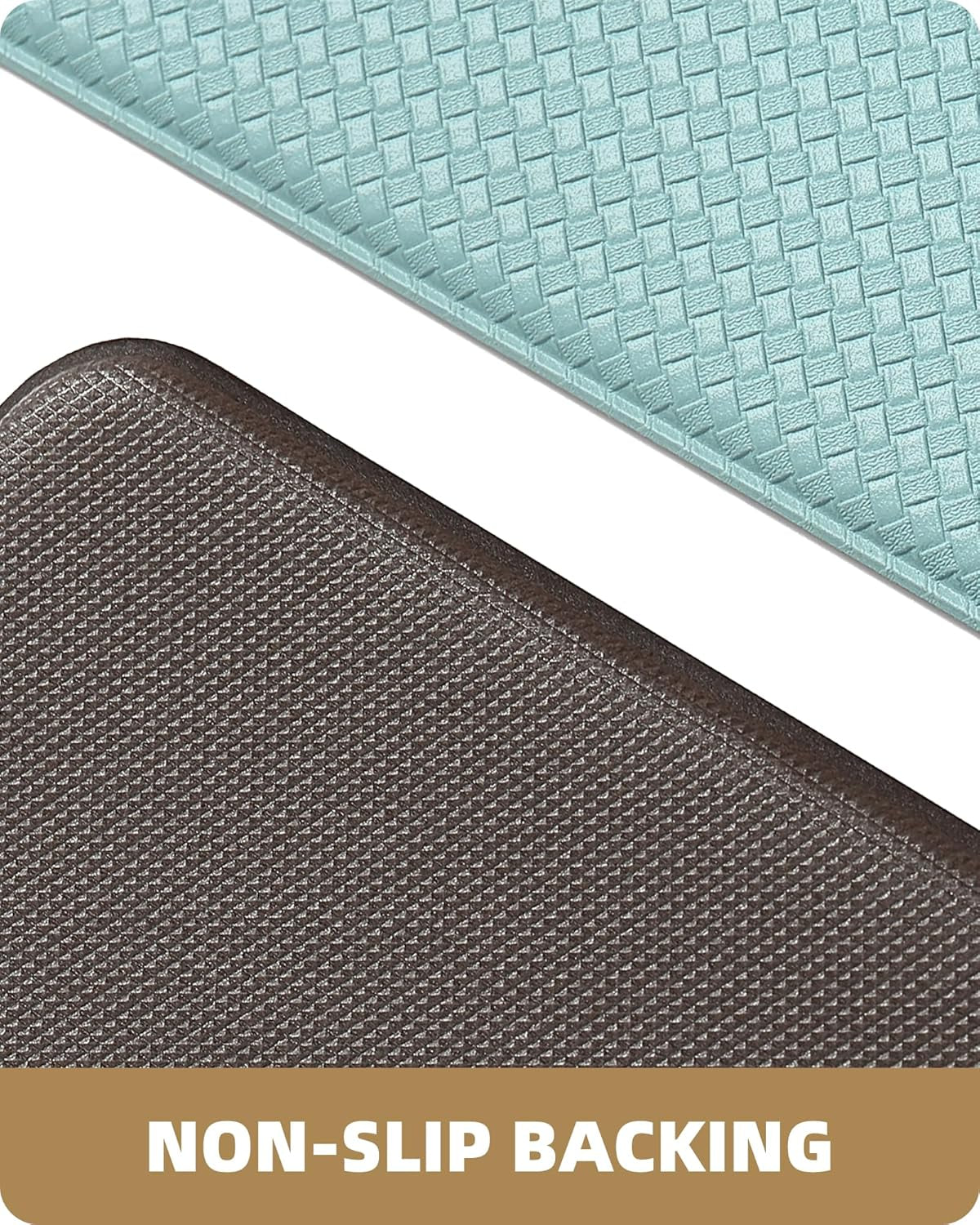anti Fatigue Cushion Padded Kitchen Mat for Floor - 17X29+17X59,Easy Clean, Waterproof & Oil Proof, anti Slip, Foam Rubber Runner Rug for Front Sink Comfort Standing, Teal Set of 2