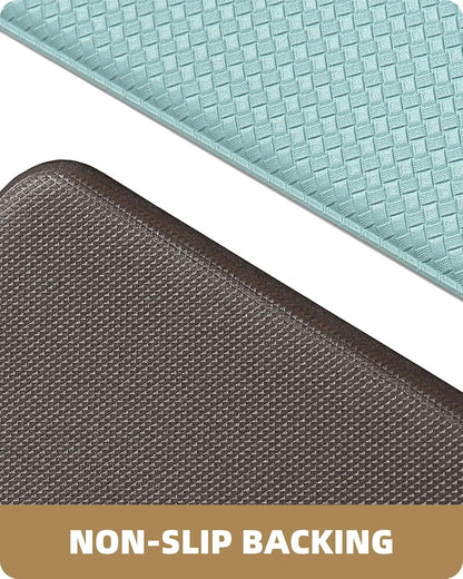anti Fatigue Cushion Padded Kitchen Mat for Floor - 17X29+17X59,Easy Clean, Waterproof & Oil Proof, anti Slip, Foam Rubber Runner Rug for Front Sink Comfort Standing, Teal Set of 2