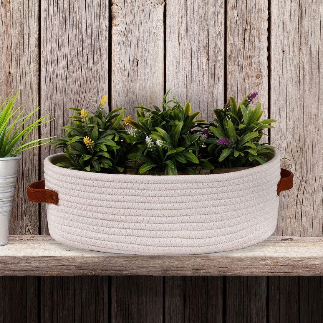 Woven Storage Basket for Toilet Tank Top,Farmhouse Home Decor Organizing Baskets for Bathroom,Table and Counter 13"X5.9"X4" White