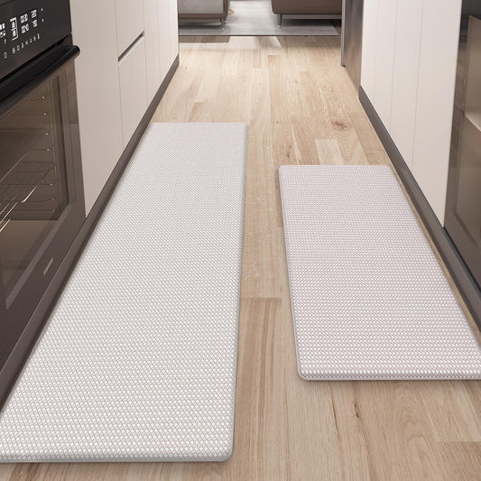 Kitchen Rug Set 2 Piece Kitchen Runner Rug Kitchen Floor Mat, Cushioned anti Fatigue Non Skid Waterproof Comfort Standing Kitchen Mat, 17"X47"+17"X95", Wheat