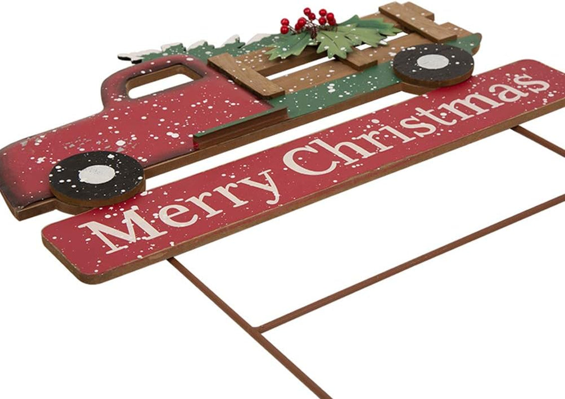 Rustic Wooden Metal Christmas Truck Yard Stake Lawn Garden Standing Sign Lawn Patio Wall Decor, Metal Truck