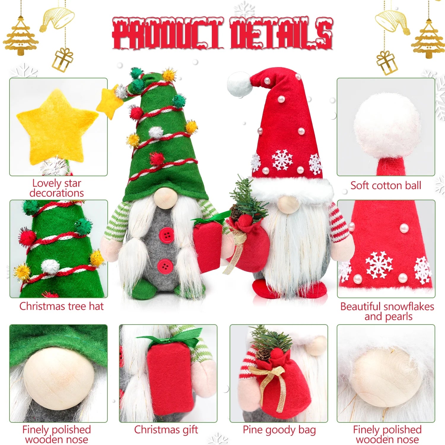 2Pc Christmas Gnomes Plush Decorations - Christmas Ornaments - Swedish Tomte Handmade Gnome Gift, Holiday Home Decor 12.2 Inch