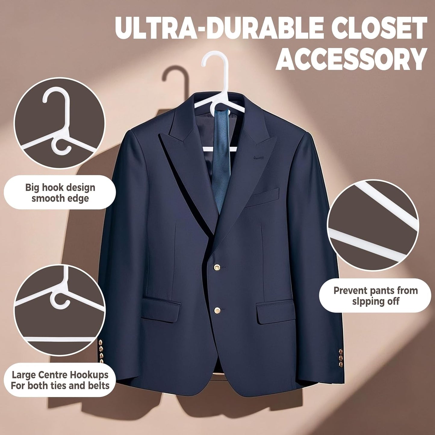 Quality White Plastic Hangers 30 Pack - Super Heavy Duty Multipack for Clothes - Thick Strong Standard Closet Clothing Hangers with Hook for Scarves and Belts-17 for Coats (White, 30)