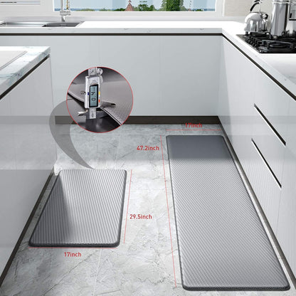 Anti Fatigue Mats for Kitchen Floor,Waterproof & Non-Slip Kitchen Rugs, anti Fatigue Floor Mats for Home,Office,Laundry,Sink,Kitchen Mat Cushioned anti Fatigue Set of 2 Grey 17.5" X 29.5"+17.5" X 59"