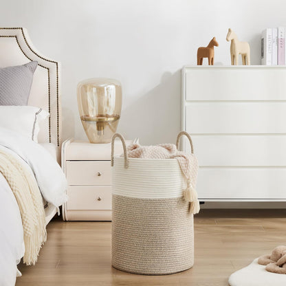 Cotton Rope Laundry Basket by , 58L Woven Collapsible Laundry Hamper, Clothes Hamper with Reinforced Handles in the Laundry Room, Bedroom, Bathroom, Brown