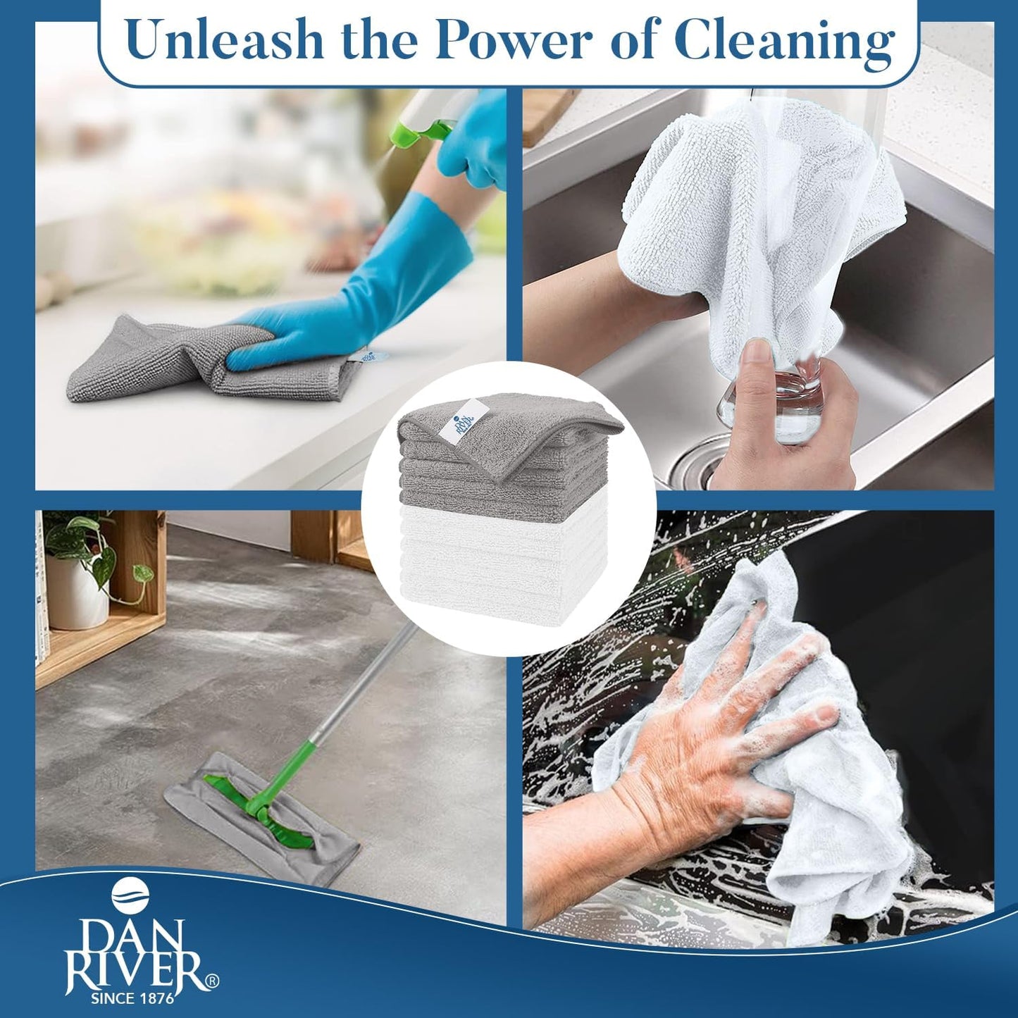 24-Pack Microfiber Towels – Ultra Absorbent, Lint Free Cloth & Streak-Free for Home, Car & Kitchen - Must-Have Cleaning Essentials - 12" X 12" - Gray White