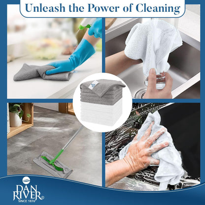 24-Pack Microfiber Towels – Ultra Absorbent, Lint Free Cloth & Streak-Free for Home, Car & Kitchen - Must-Have Cleaning Essentials - 12" X 12" - Gray White