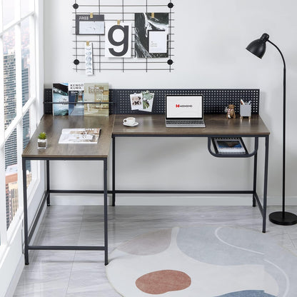 L Shaped Desk 65 Inch No Screw Quick Lock Computer Desk with Storage Basket Gaming Corner Writing Workstation Table with Shelf for Home Office Easy to Assemble, Walnut