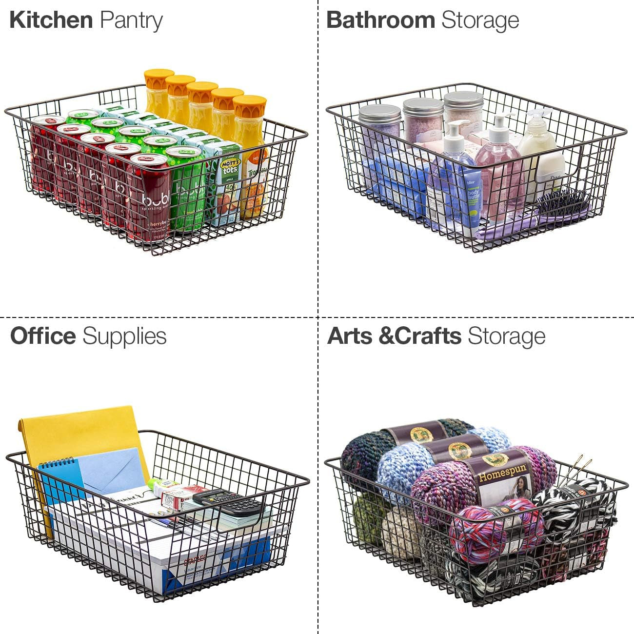 Metal Wire Baskets Storage Bin Organizer for Food Pantry, Freezer, Kitchen, Laundry Room, Basket Organizers for Home, Bathroom, Closet Organization, Iron Metal