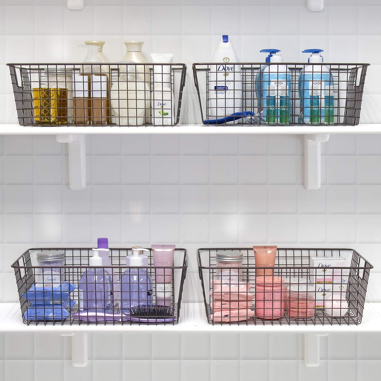 Metal Wire Baskets Storage Bin Organizer for Food Pantry, Freezer, Kitchen, Laundry Room, Basket Organizers for Home, Bathroom, Closet Organization, Iron Metal