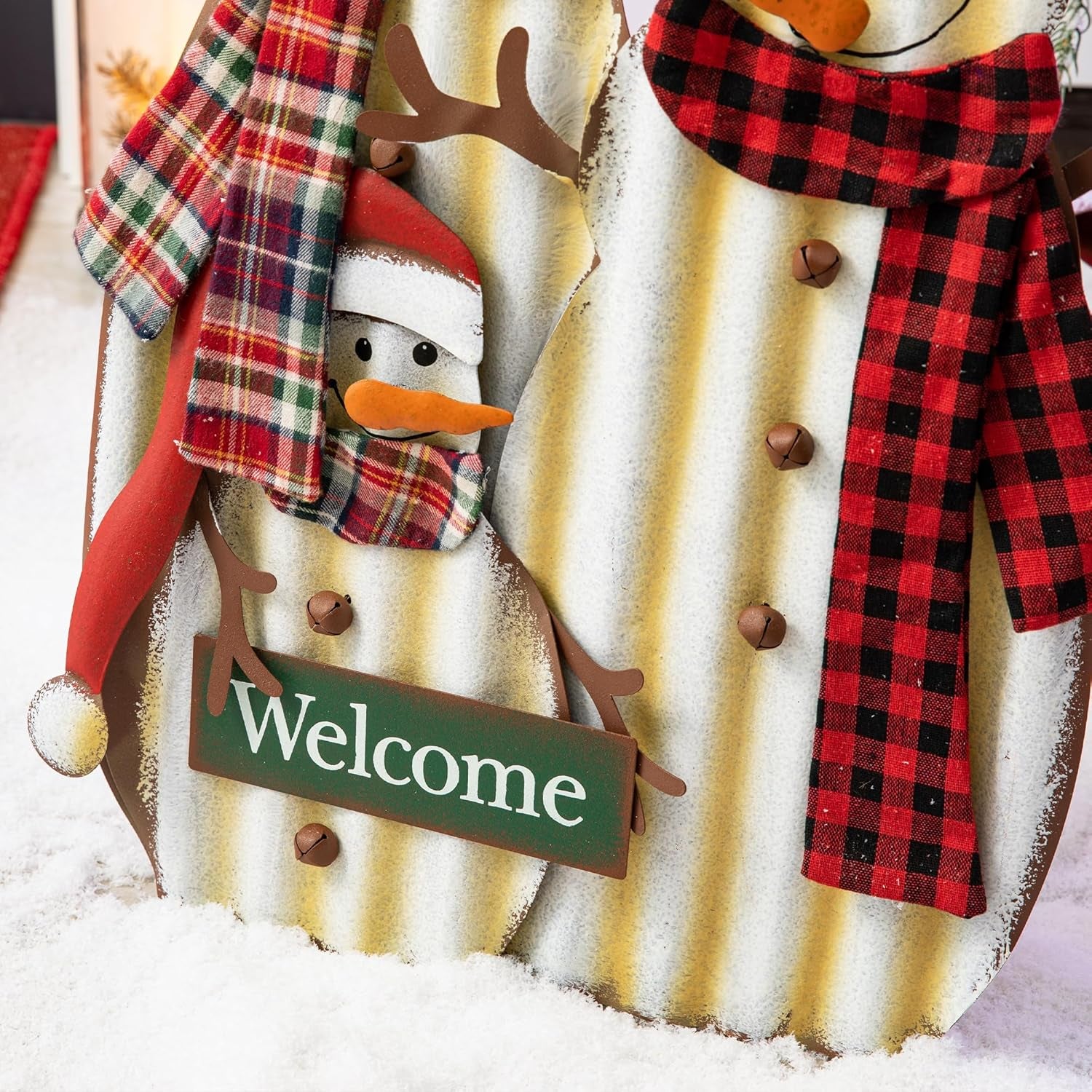 30" H Metal Christmas Snowman Family Yard Stake, Holiday Decorations Outdoor Standing Hanging Display, Xmas Holiday Wall Ornament for Lawn Outdoor Holiday Decoration