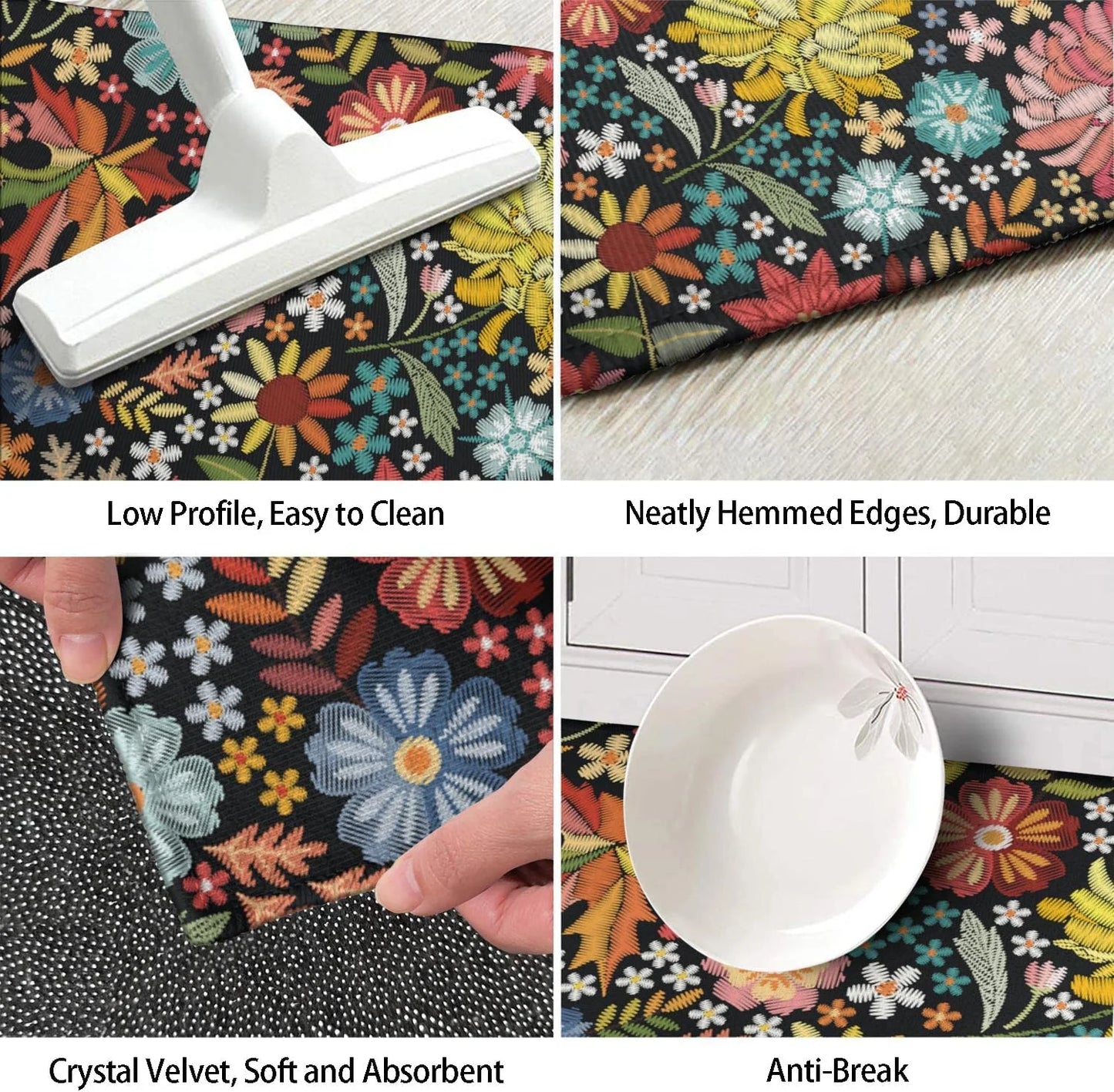 Boho Floral Kitchen Rug Mat Set of 2 Spring Colorful Flowers Kitchen Rugs Washable Non Slip Summer Kitchen Floor Mats