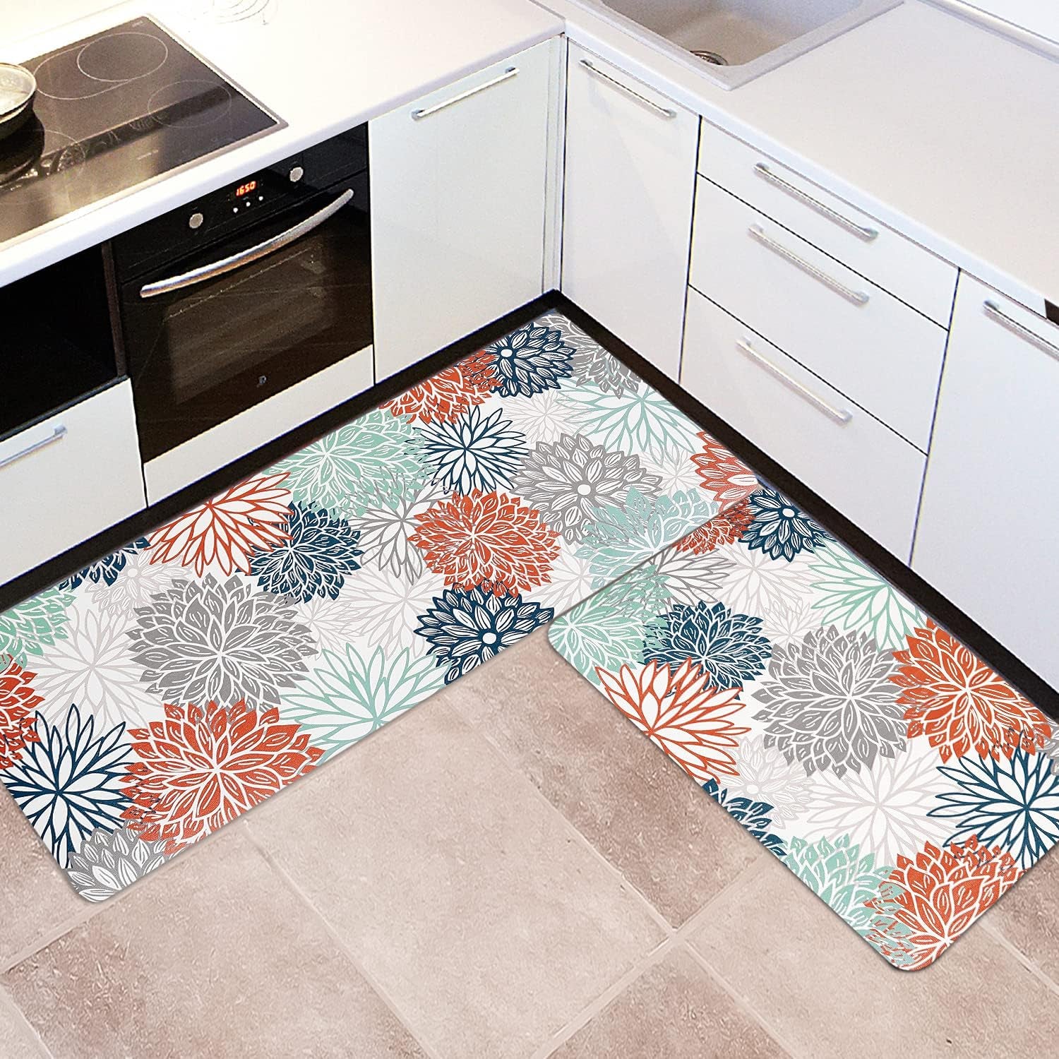 Dahlia Kitchen Rugs and Mats Set of 2, anti Fatigue Floor Mat, Waterproof PVC Leather Non Slip Kitchen Floor Mats,Comfort Doormat Standing Running Mats Area Rugs Carpet Decor for Kitchen