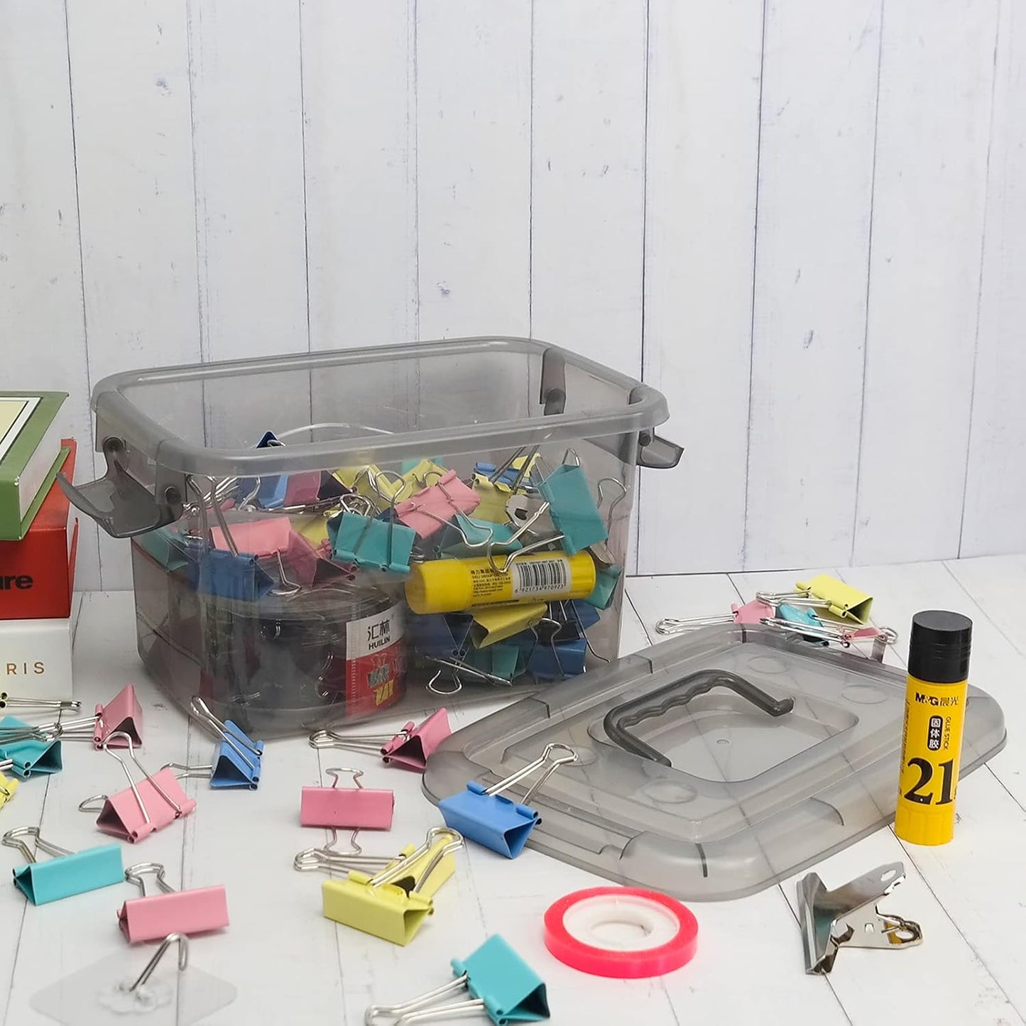 6 Pack Plastic Storage Bin with Handle, 5 Quart Small Latching Boxes, Clear Grey