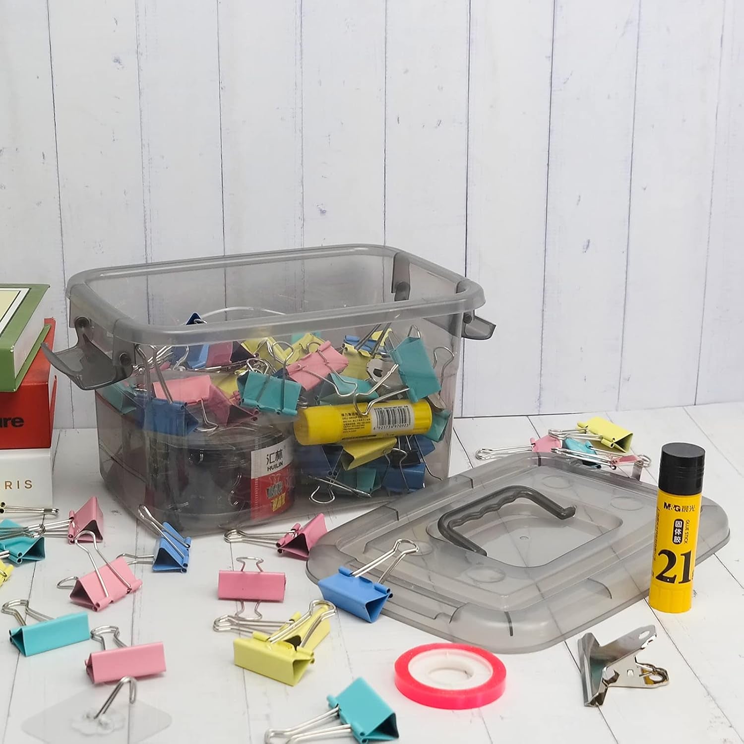 6 Pack Plastic Storage Bin with Handle, 5 Quart Small Latching Boxes, Clear Grey