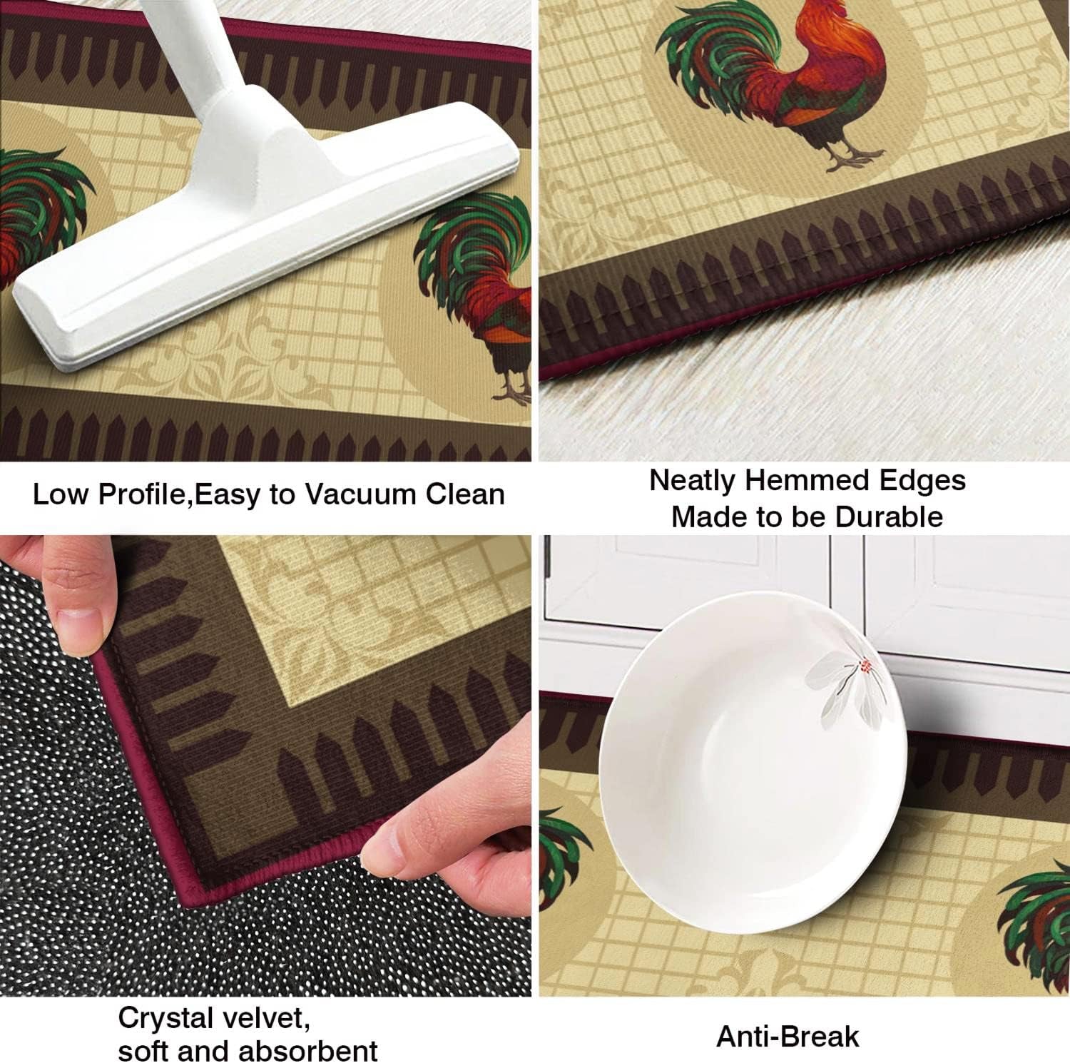 Rooster Kitchen Rug Rooster Rugs Set of 2 Kitchen Rug with Rooster Non-Slip Kitchen Rugs and Mats Floor Mat Doormat Runner Rug for Kitchen, Laundry, Living Room, Front Door