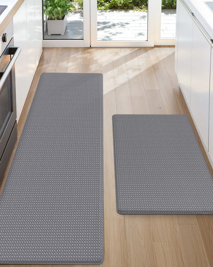 anti Fatigue Cushion Padded Kitchen Mat for Floor - 17X29+17X59,Easy Clean, Waterproof & Oil Proof, anti Slip, Foam Rubber Runner Rug for Front Sink Comfort Standing, Grey Set of 2
