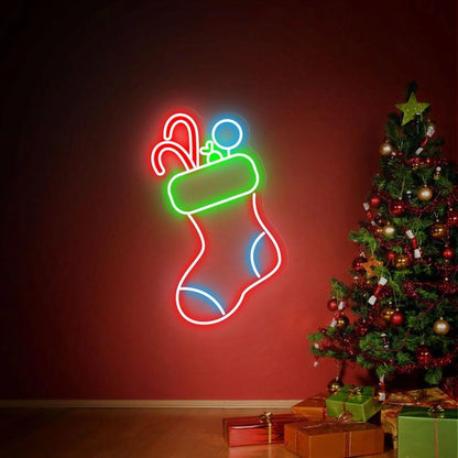 Christmas Stocking Neon Sign Christmas Sock Led Sign Christmas Decor Wall Decor Party Event Decor Christmas Gift(Red Yellow)